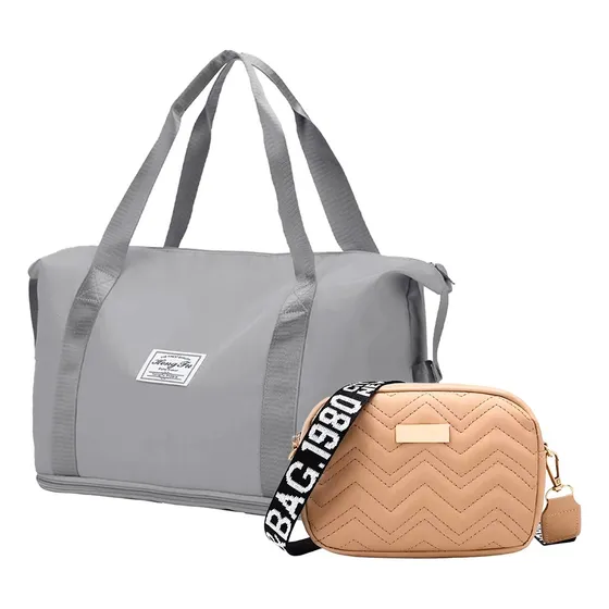 Bolsas Expandibles Viaje 2 En 1 Gris + Cartera Casual Khaki