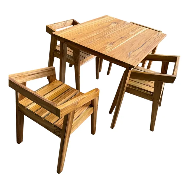 Elegante Juego De Comedor De 4 Sillas Madera Teca Reforzada