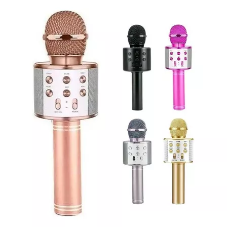 Microfono Karaoke Bluetooth Inalambrico Parlante Usb Sd Aux Color Pink gold