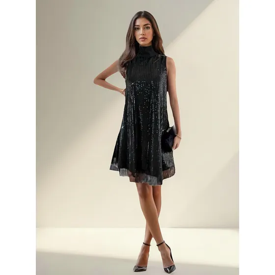 Vestido Negro De Fiesta Con Lentejuelas
