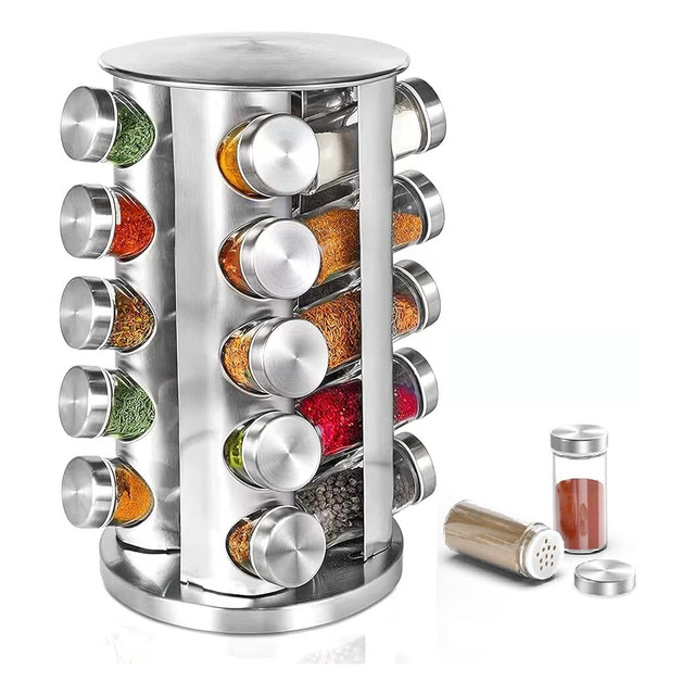 Porta Temperos 20 Potes Giratorio Redondo Inox Porta Temperos 20 Potes Giratorio Redondo Inox