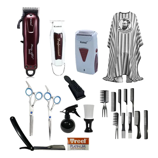 Set Barbero Kemei Clipper + Trimmer + Shaver + Herramientas