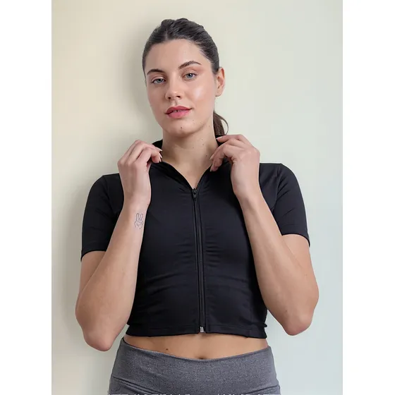 Crop Top Fixpower Mujer Deportivo Con Cierre Manga Corta