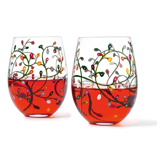 Luz Tematica Copa Vino Agua Tallo Adorno Artesanal Pintado 2