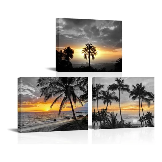Homeoart Arte De Pared De Palmera, Océano, Playa, Atardecer,