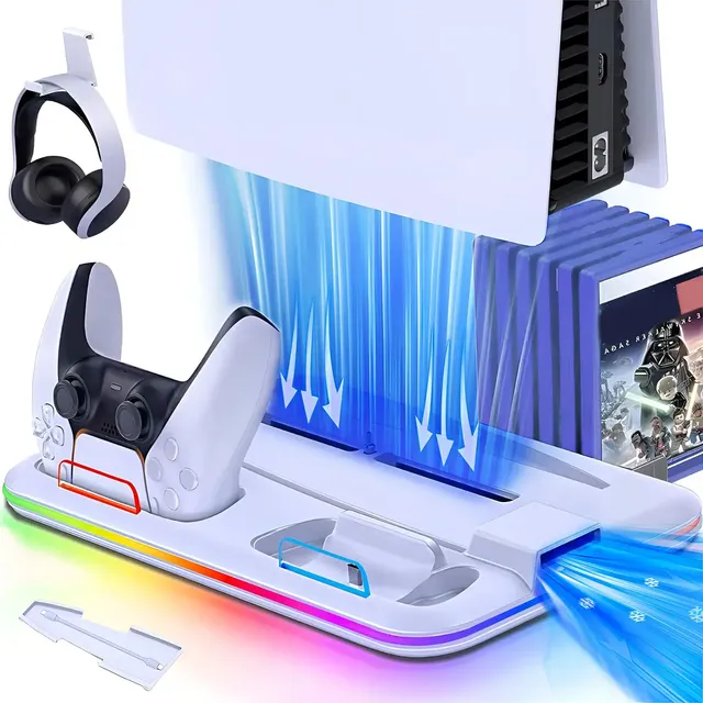 Base Resfriadora E Carregador Para Controles De Ps5 Com Rgb