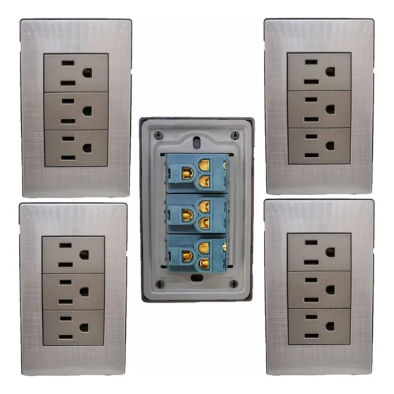 Tomacorriente Triple Acero Inoxidable Paquete De 4 Piezas  