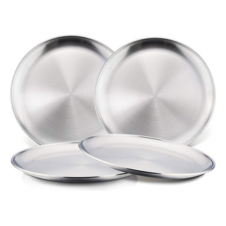4pzs Platos De Acero Inoxidable Platos De Metal Para Comidas 4pzs Platos De Acero Inoxidable Platos De Metal Para Comidas
