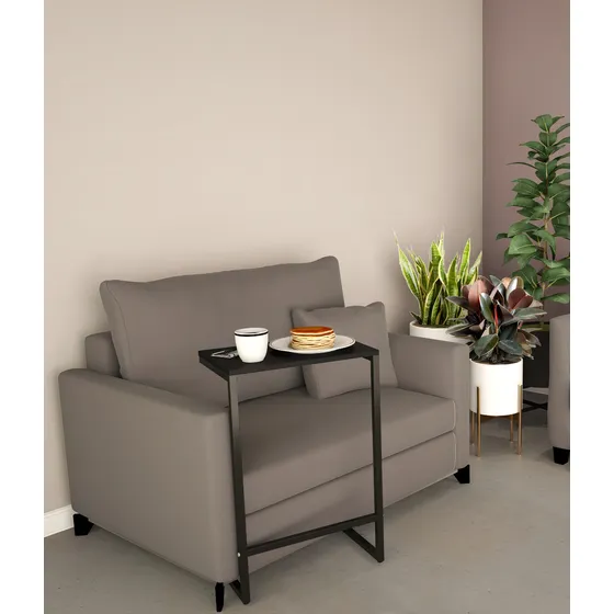 DiCarlo mesa apoio e suporte lateral notebook cama sofa em aço tampo madeira cor preto