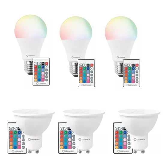 Pack 3 Foco Led Ledvance Rgb + 3 Dicro Gu10 Control Remoto