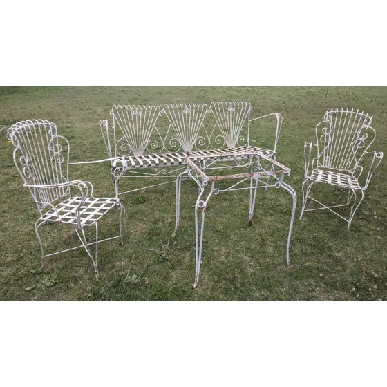 Juego De Jardín De Hierro Antiguo. Mesa + Sillones - Patio