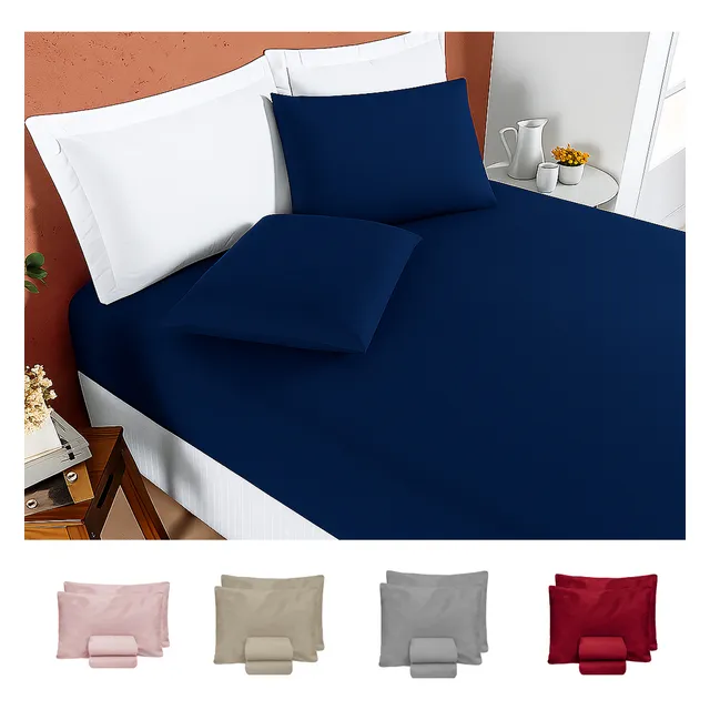 Kit Jogo Lençol Casal Elástico E Fronhas 3pçs 400 Fios Hotel