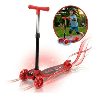 Patinete Infantil Lupita Vermelho c/ 3 Rodas LED e Guidão Ajustável