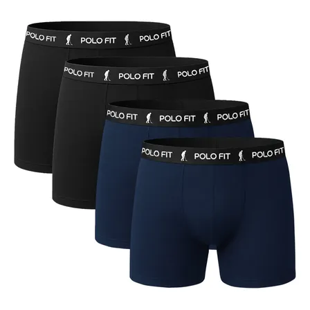 Kit 4 Cuecas Boxer Box Masculina Algodão Atacado Polo Fit Preto E Azul M