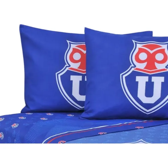 Juego De Sábanas U De Chile 2 Plazas + 2 Fundas Almohadas Color Azul Diseño De La Tela U De Chile Mas Passion