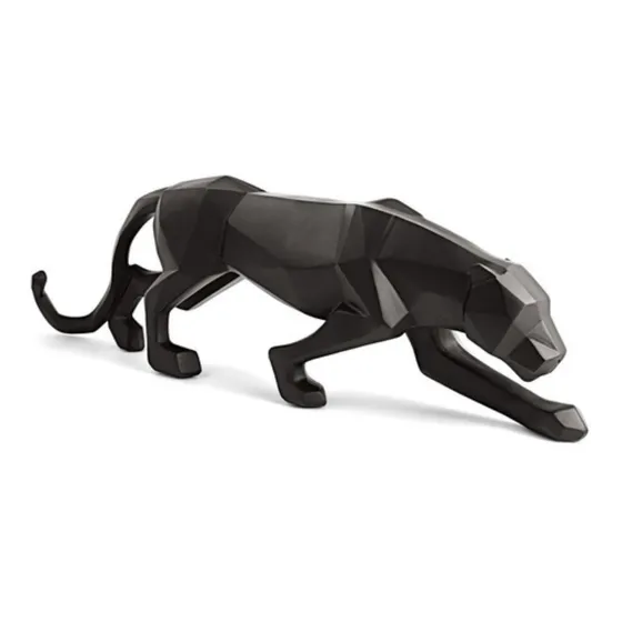 Escultura Leopardo Preto 45cm Em Poliresina - Mart