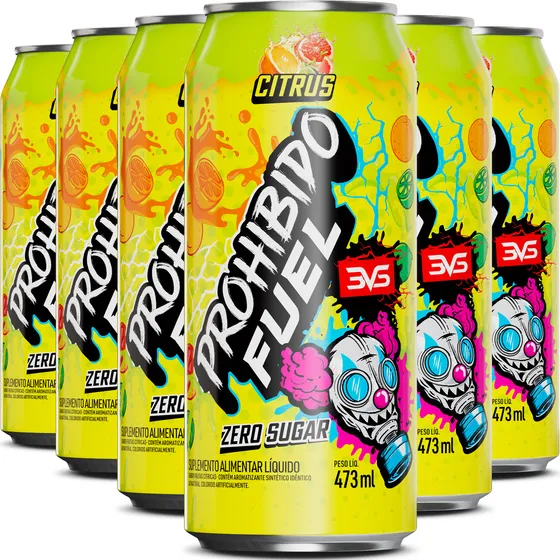 Prohibido Fuel Energy Drink Sabor: Citrus - Pack Com 6 Unidades De 473ml - Pré Treino Líquido com Fórmula Exclusiva