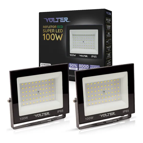Kit 2 Projetores Led 100w Prova Agua Luz  Fria 8000 Lumens