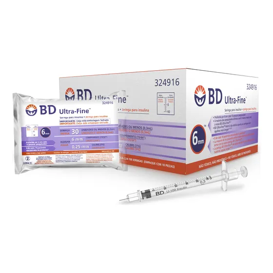 Bd Ultra Fine Jeringa De Insulina 0.3ml Aguja 31 G 6mm 100u