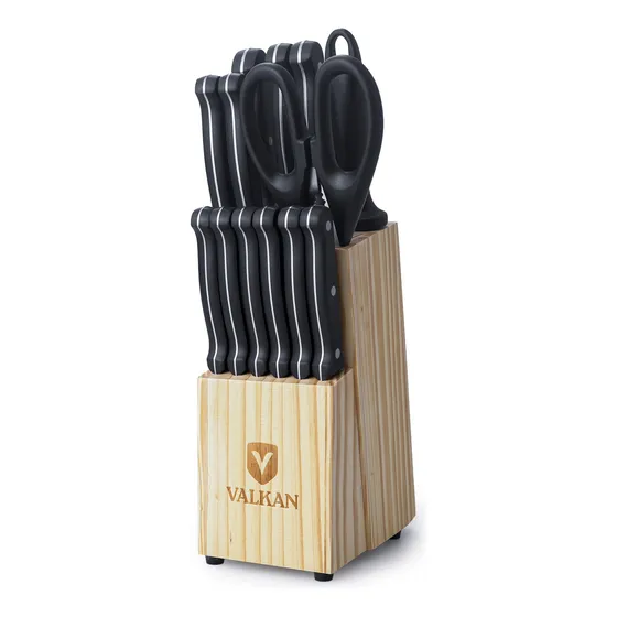Set Cuchillos 14 Piezas Cocina Completo Acero Inox Valkan Color Negro