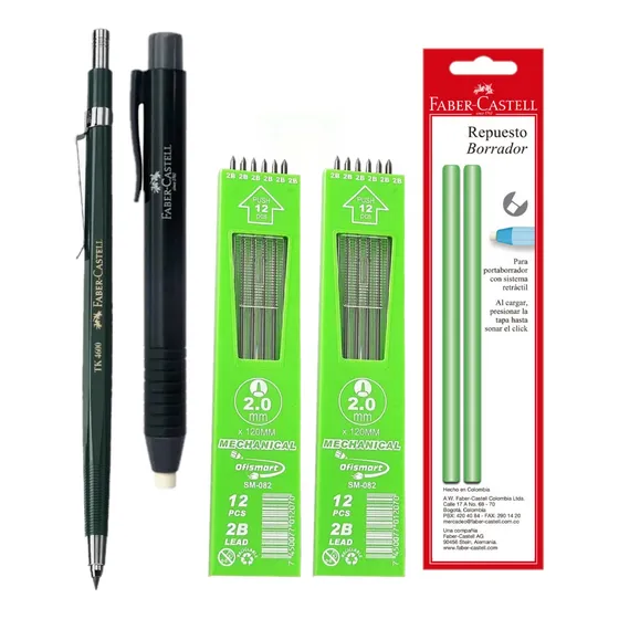 Kit Portaminas 2mm  + Portaborrador + Rpto Minas Y Borrador