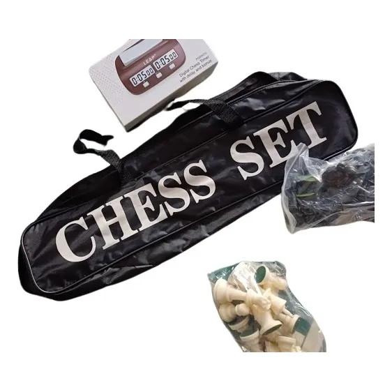 Super Combo Set  Ajedrez Tablero+ Piezas+ Estuche Y Reloj 