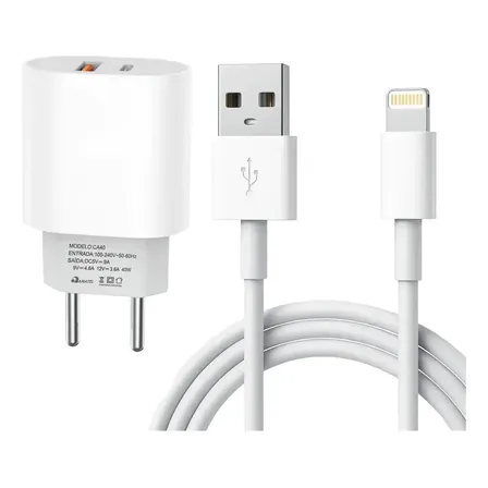 Carregador iPhone Turbo 40w Rápido Para iPhone 6 7 8 X Xr 11 12 13 14 Pro Max Rbgames E Pipas Com Fonte Usb E Tipo-c Alta Potência Branco