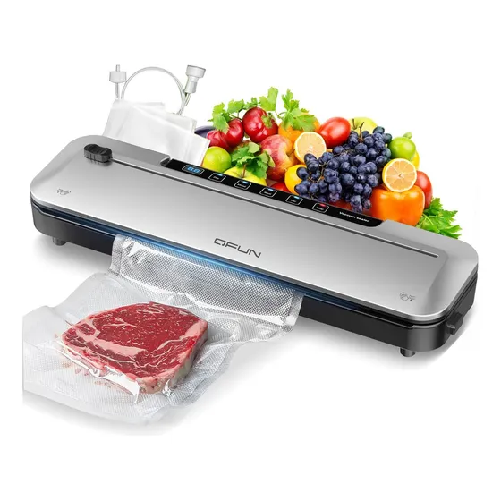 Seladora a Vácuo 6 em 1 com Temporizador Digital, Sucção 75KPa, Vedação Dupla, Compacta e Completa – Selagem Rápida e Precisa para Alimentos Frescos e Duradouros