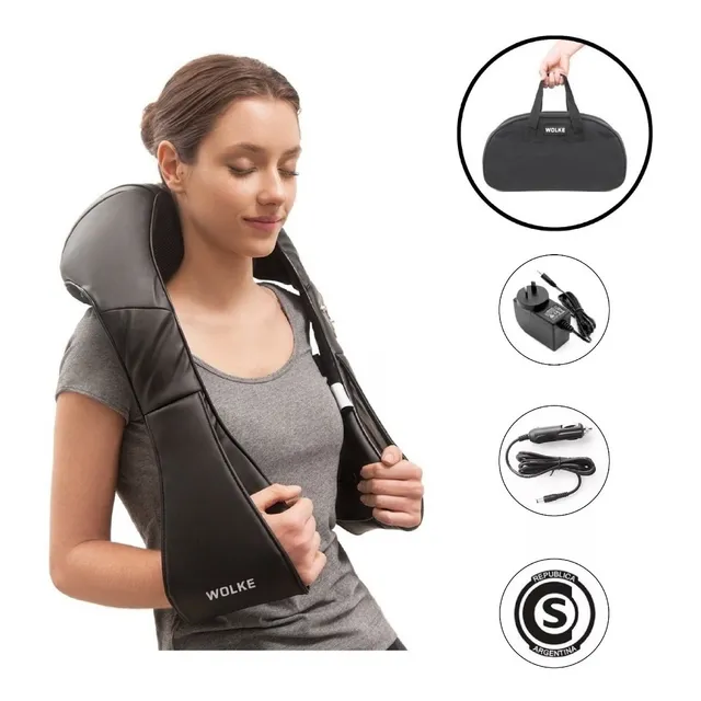 Masajeador Wolke Cervical Lumbar Espalda 8 Rodillos + Bolso Color Negro