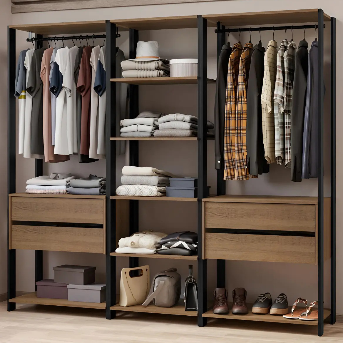 Guarda-roupa Closet Modulado Valencia 199cm Madesa Rp 02 Cor Rustic/Preto MDDR0300027K Guarda-roupa Closet Modulado Valencia 199cm Madesa Rp 02 Cor Rustic/Preto MDDR0300027K