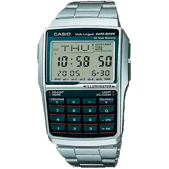 Reloj pulsera digital Casio DBC-32D-1A con correa de acero inoxidable color plateado