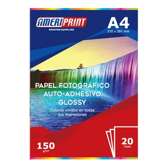 Papel Ameriprint A4 X20 150g Fotográfico Adhesivo Glossy Color Blanco