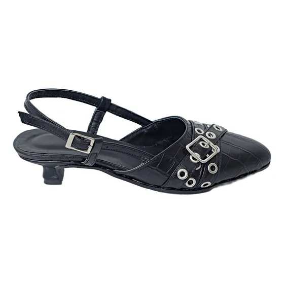 Sandalia Taco Bajo Stiletto En Punta Cuero Mujer By Lola