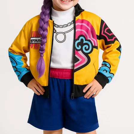 Fantasia Guerreiras Kpop Festa Pop Infantil Dança Palco Luxo Rumi Menina Cabelo Roxo Gg Presente Carnaval Natal Coreana Show