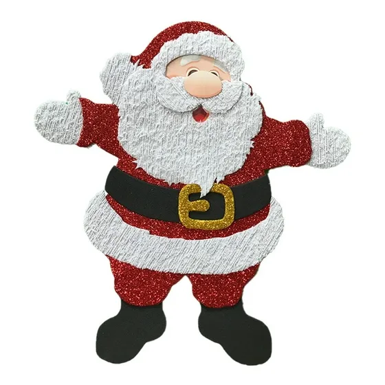 Kit Enfeite Painel Papai Noel Em Eva Natal Glitter C/ 10 Und