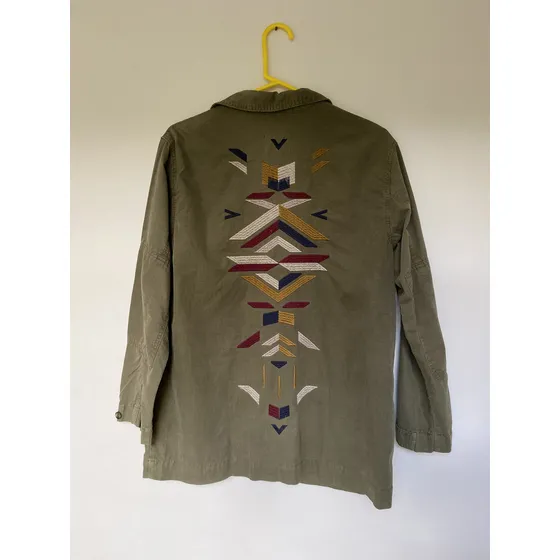 Chaqueta Pull And Bear Verde Militar De Dama Talla M Bordada