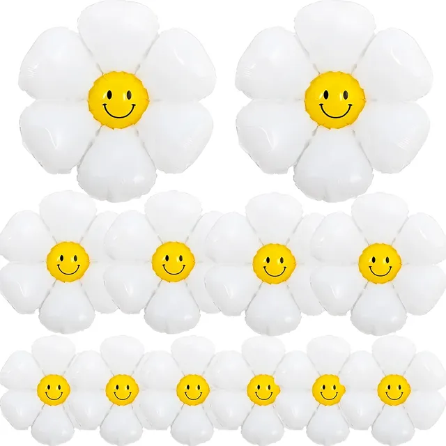 Set 12 Globos Flores Margaritas 3 Tamaños Smile S/m/xxl