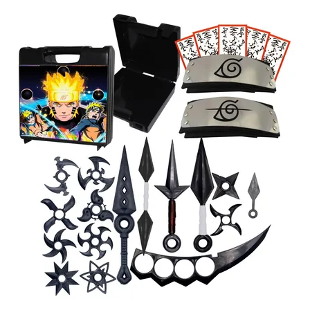 Kit Ninja + Maleta + Bandana Naruto 25 Itens Brinquedos Full