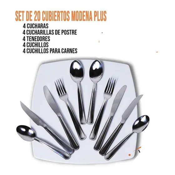 Set De 20 Cubiertos Módena Plus, Nuevos De Acero Inoxidable
