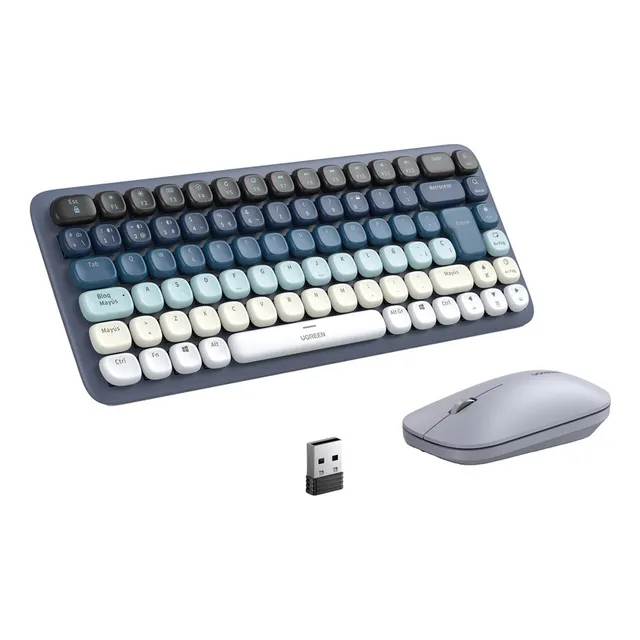 Paquete De Teclado Y Mouse Inalámbrico Ugreen Azul Mouse Gris