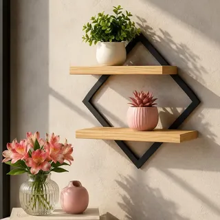 Cia Laser Quadro Decorativo Com Prateleira Dupla Nicho Moldura Luxo P