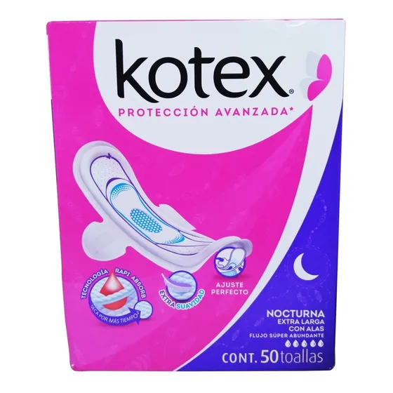 Toallas Femeninas Kotex Nocturna C/ Alas Súper Abundante 50