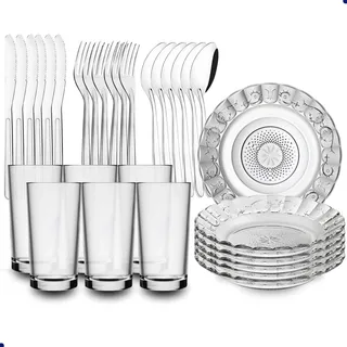 Kit Aparelho De Jantar 30 Peças Pratos Copos E Talheres Inox Kit Aparelho De Jantar 30 Peças Pratos Copos E Talheres Inox