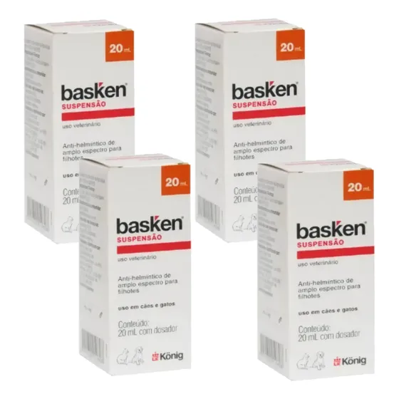 Kit 04 Vermífugo Basken Suspensão Plus 20ml Cães Gatos Konig
