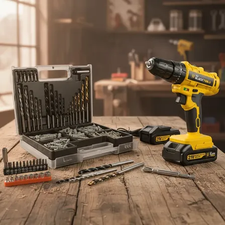 Furadeira Parafusadeira 21v Com 2 Baterias + Jogo 300 Peças Amarelo 21v