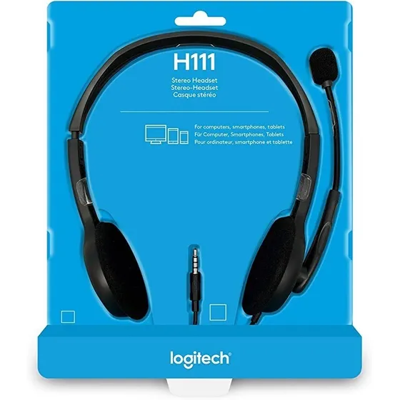 Auriculares Logitech Com Microfono Oficina H111 981-000612 Ajustable Gris