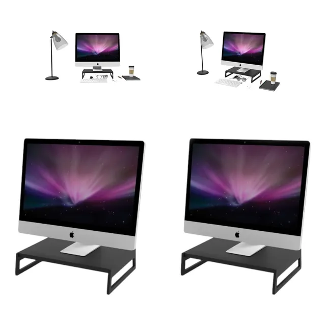 Kit 2 Suporte Base P Monitor Tela Pc Ergonômico Mdf Preto