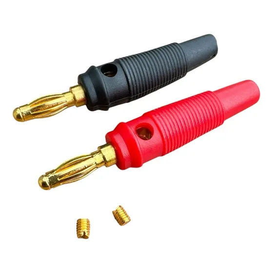 Par De Plug Pino Banana Macho Com Conector De Derivação Ouro