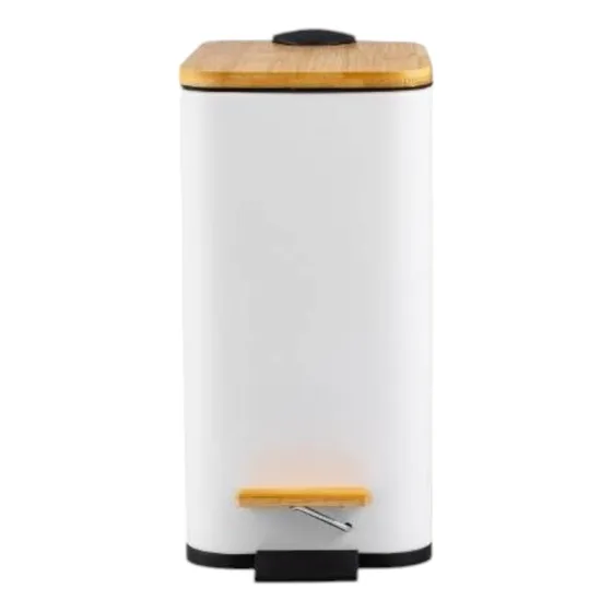 Lixeira Retangular C/ Pedal 5l Tampa Bambu Banheiro Cozinha