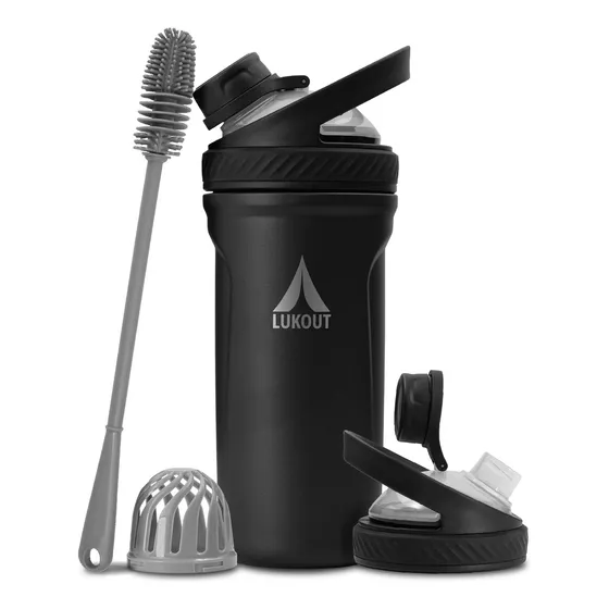 Shaker Vaso Proteina Termico Lukout Acero 710ml + Limpiador Color Negro